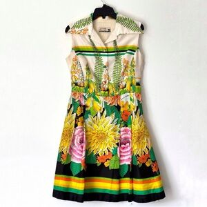 Vintage Floral Midi Dress - Multicolor